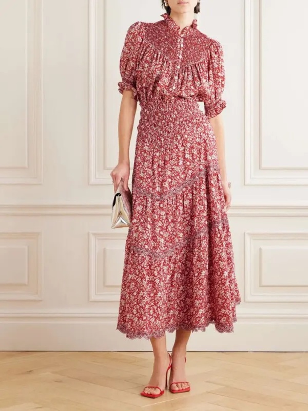Loretta Caponi — Ninfa Smocked Waist Skirt